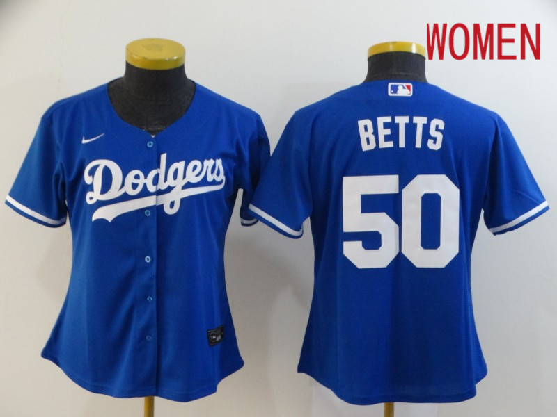 Women Los Angeles Dodgers #50 Betts Blue Nike Game MLB Jerseys->youth mlb jersey->Youth Jersey